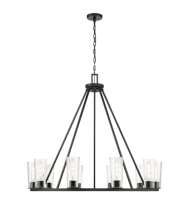 Z-Lite Titus 46" 10-Light Matte Black Steel Chandelier With Clear Glass Shade
