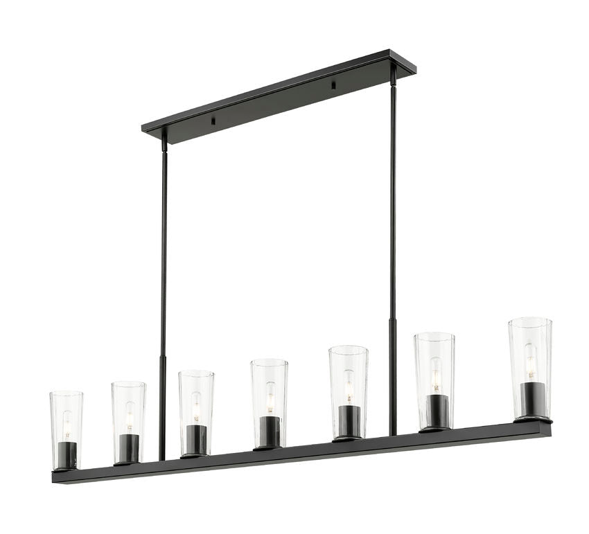 Z-Lite Titus 5" 7-Light Matte Black Steel Linear Chandelier With Clear Glass Shade