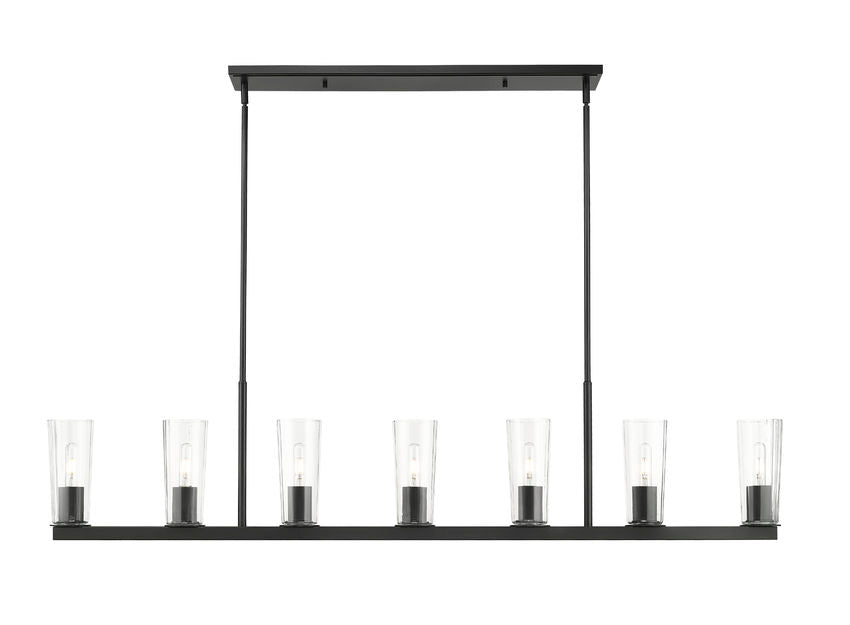 Z-Lite Titus 5" 7-Light Matte Black Steel Linear Chandelier With Clear Glass Shade