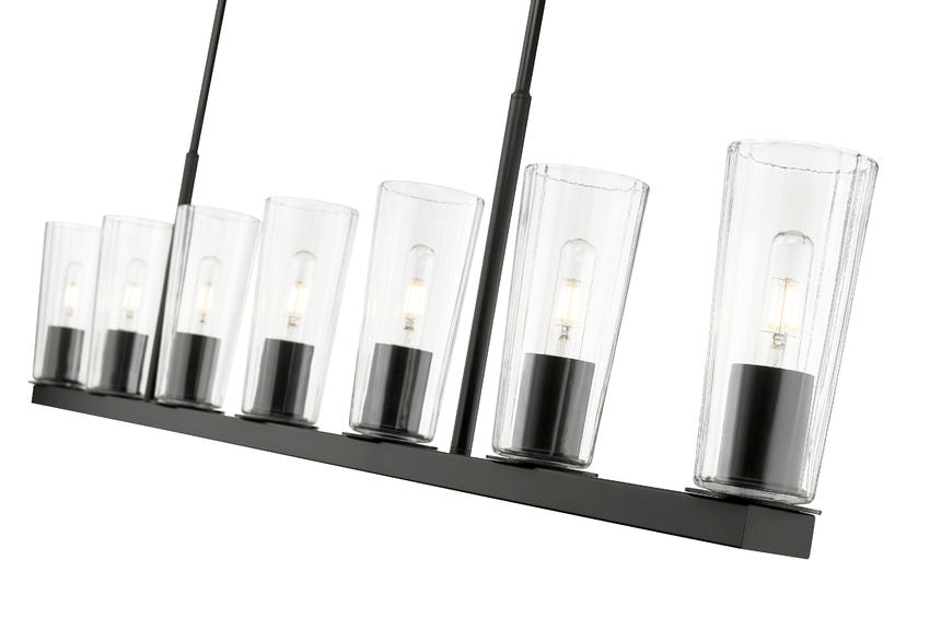 Z-Lite Titus 5" 7-Light Matte Black Steel Linear Chandelier With Clear Glass Shade