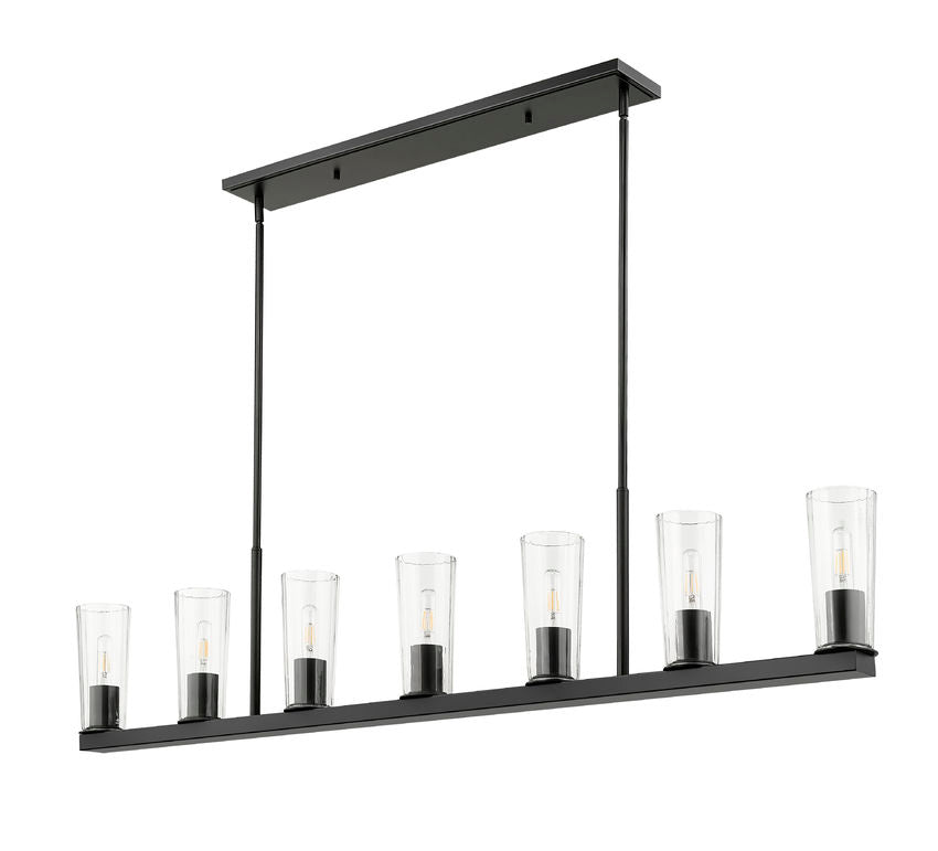 Z-Lite Titus 5" 7-Light Matte Black Steel Linear Chandelier With Clear Glass Shade