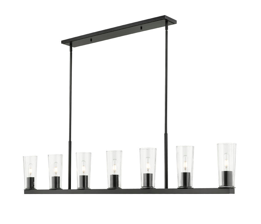 Z-Lite Titus 5" 7-Light Matte Black Steel Linear Chandelier With Clear Glass Shade