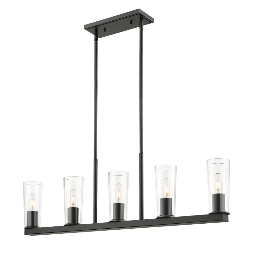 Z-Lite Titus 5-Light Matte Black Steel Frame Clear Glass Shade Linear Chandelier