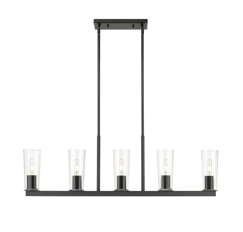 Z-Lite Titus 5-Light Matte Black Steel Frame Clear Glass Shade Linear Chandelier