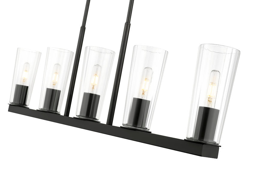 Z-Lite Titus 5-Light Matte Black Steel Frame Clear Glass Shade Linear Chandelier