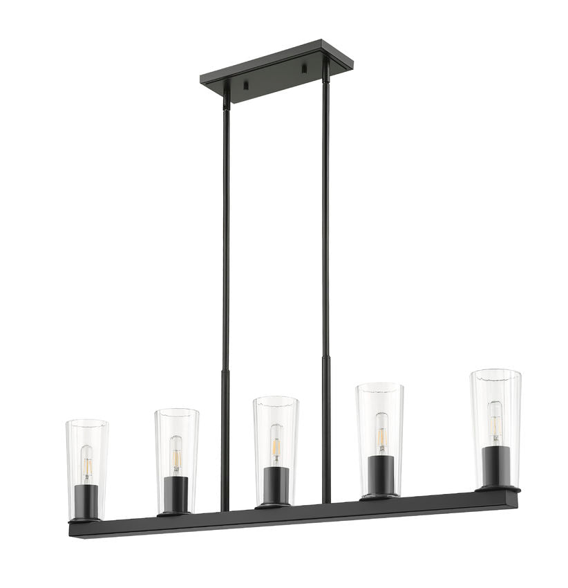 Z-Lite Titus 5-Light Matte Black Steel Frame Clear Glass Shade Linear Chandelier