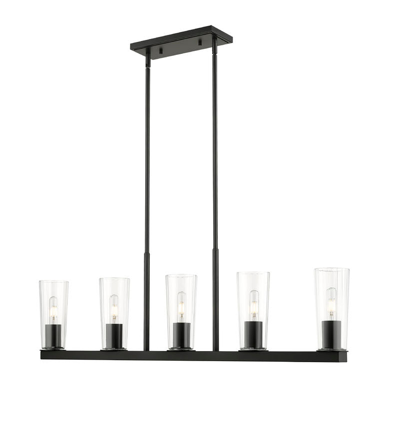Z-Lite Titus 5-Light Matte Black Steel Frame Clear Glass Shade Linear Chandelier