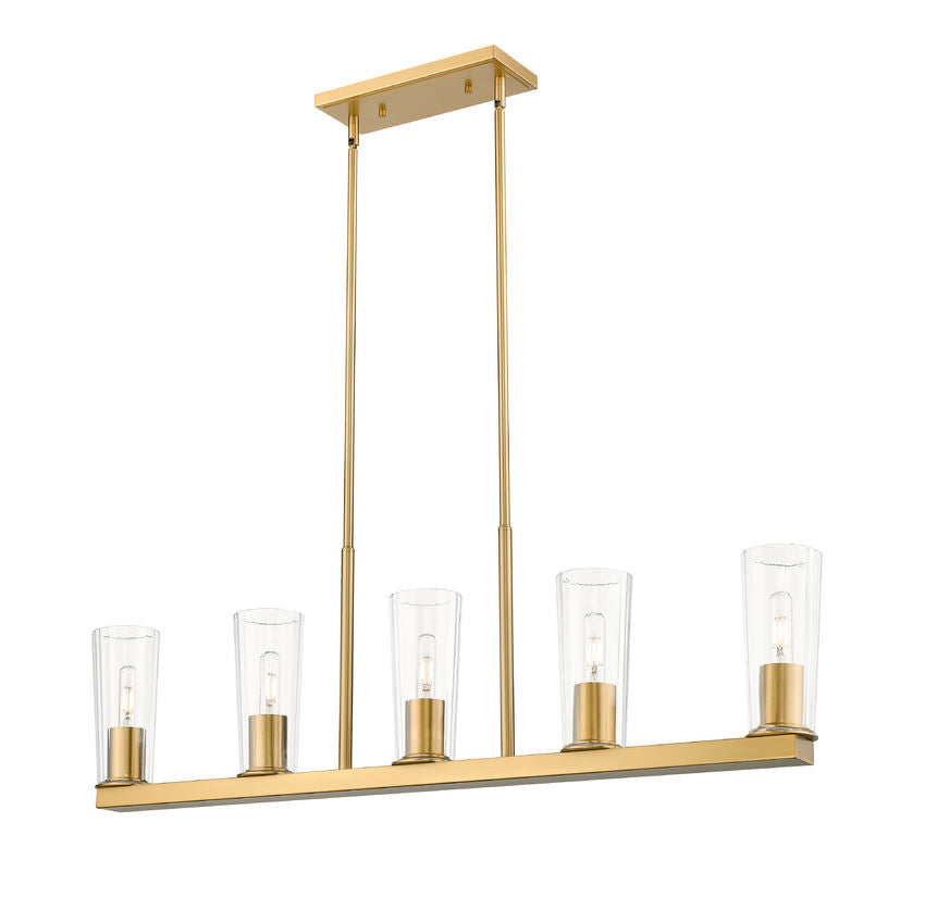 Z-Lite Titus 5-Light Modern Gold Steel Frame Clear Glass Shade Linear Chandelier