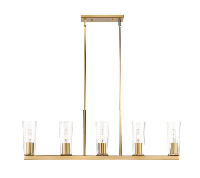 Z-Lite Titus 5-Light Modern Gold Steel Frame Clear Glass Shade Linear Chandelier