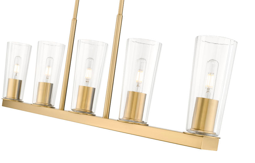 Z-Lite Titus 5-Light Modern Gold Steel Frame Clear Glass Shade Linear Chandelier
