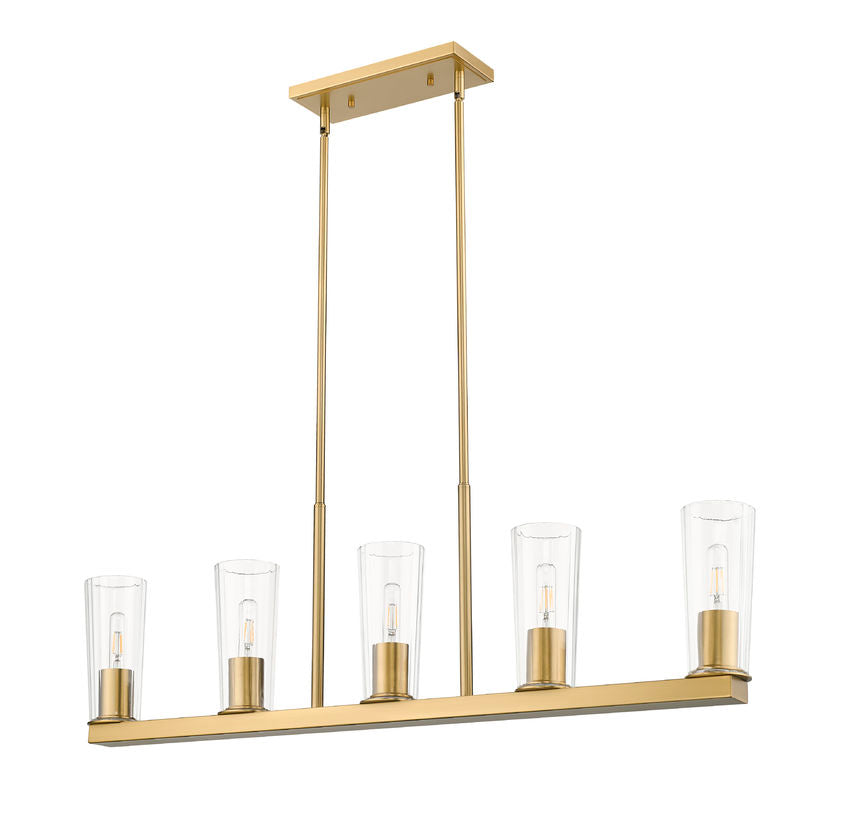 Z-Lite Titus 5-Light Modern Gold Steel Frame Clear Glass Shade Linear Chandelier