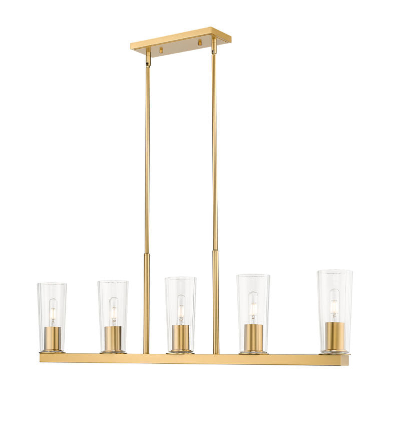 Z-Lite Titus 5-Light Modern Gold Steel Frame Clear Glass Shade Linear Chandelier