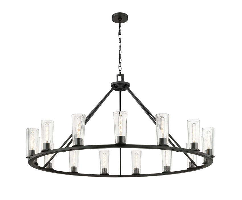 Z-Lite Titus 63" 15-Light Matte Black Steel Chandelier With Clear Glass Shade