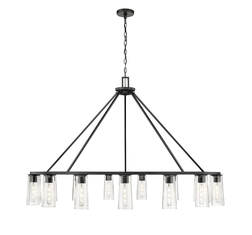 Z-Lite Titus 63" 15-Light Matte Black Steel Chandelier With Clear Glass Shade