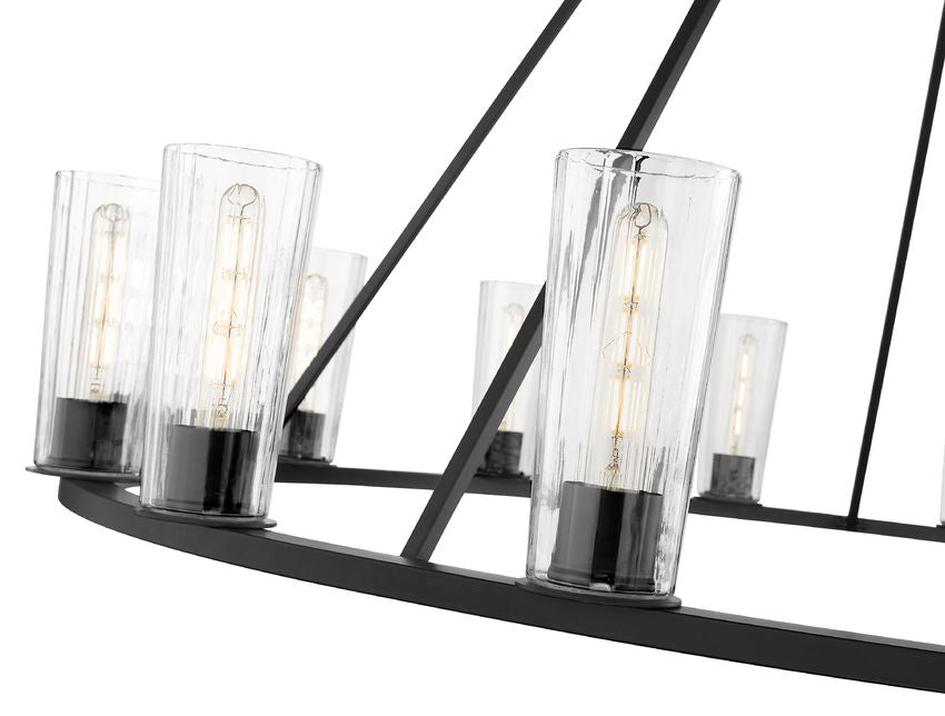 Z-Lite Titus 63" 15-Light Matte Black Steel Chandelier With Clear Glass Shade