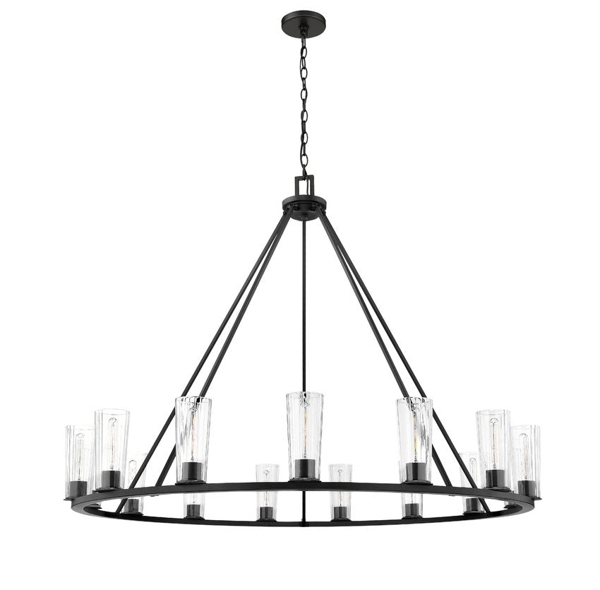 Z-Lite Titus 63" 15-Light Matte Black Steel Chandelier With Clear Glass Shade