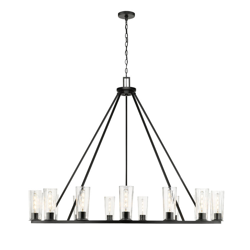 Z-Lite Titus 63" 15-Light Matte Black Steel Chandelier With Clear Glass Shade