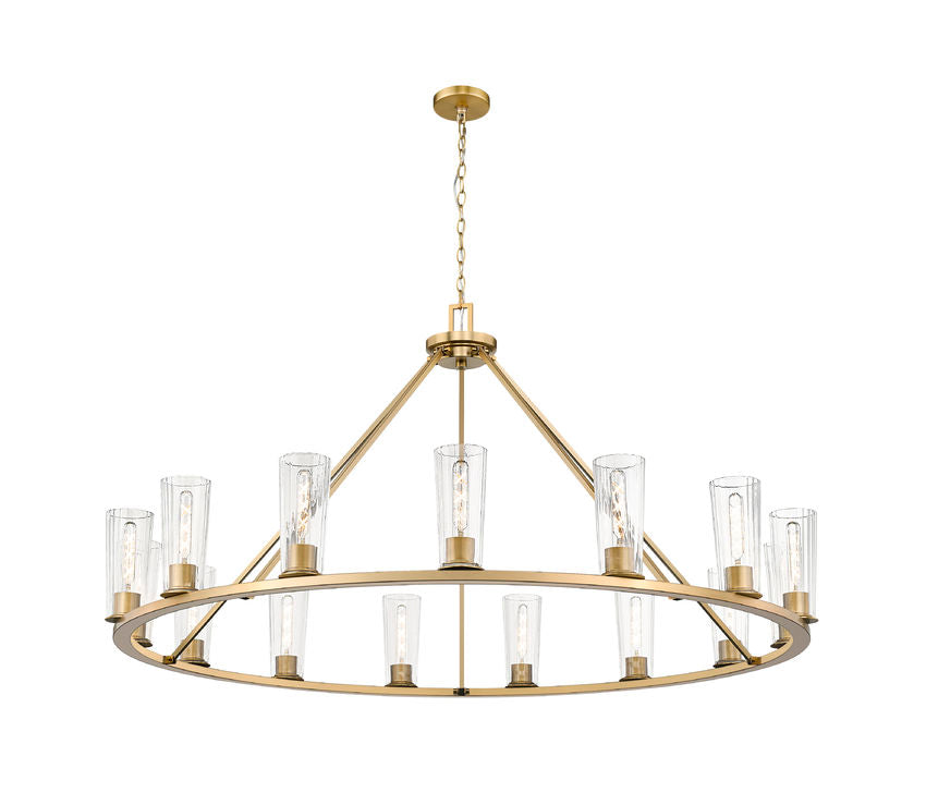 Z-Lite Titus 63" 15-Light Modern Gold Steel Chandelier With Clear Glass Shade