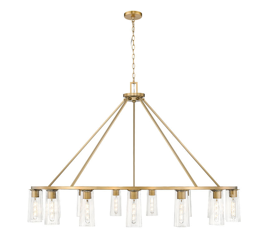 Z-Lite Titus 63" 15-Light Modern Gold Steel Chandelier With Clear Glass Shade