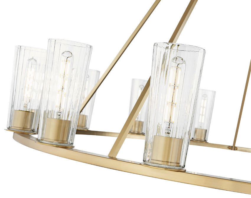 Z-Lite Titus 63" 15-Light Modern Gold Steel Chandelier With Clear Glass Shade