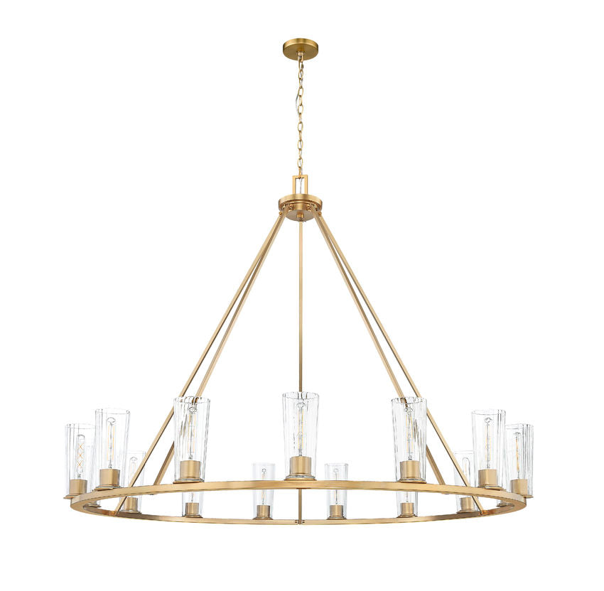 Z-Lite Titus 63" 15-Light Modern Gold Steel Chandelier With Clear Glass Shade