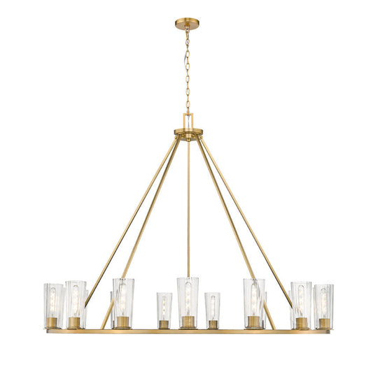 Z-Lite Titus 63" 15-Light Modern Gold Steel Chandelier With Clear Glass Shade