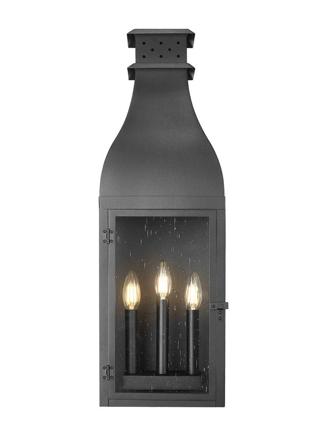 Z-Lite Toulouse 3-Light Candelabra Aluminum and Stainless Steel Sand Black Frame Clear Seedy Glass Shade Outdoor Wall Light