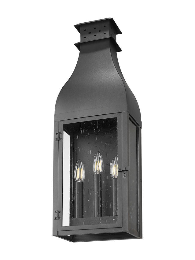 Z-Lite Toulouse 3-Light Candelabra Aluminum and Stainless Steel Sand Black Frame Clear Seedy Glass Shade Outdoor Wall Light