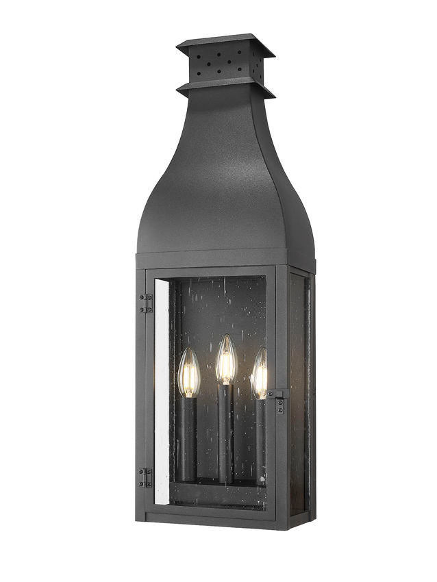 Z-Lite Toulouse 3-Light Candelabra Aluminum and Stainless Steel Sand Black Frame Clear Seedy Glass Shade Outdoor Wall Light