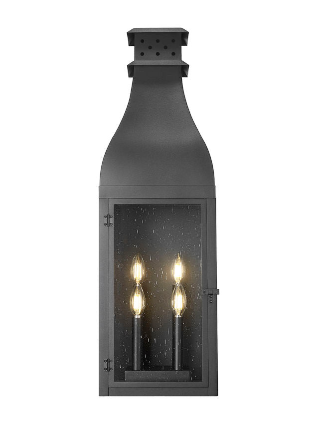 Z-Lite Toulouse 4-Light Candelabra Aluminum and Stainless Steel Sand Black Frame Clear Seedy Glass Shade Outdoor Wall Light