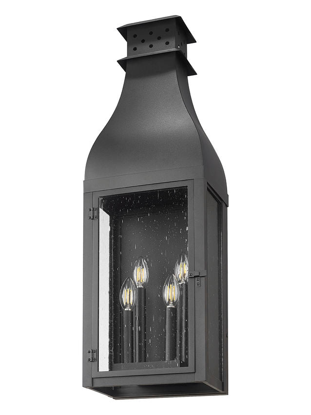 Z-Lite Toulouse 4-Light Candelabra Aluminum and Stainless Steel Sand Black Frame Clear Seedy Glass Shade Outdoor Wall Light