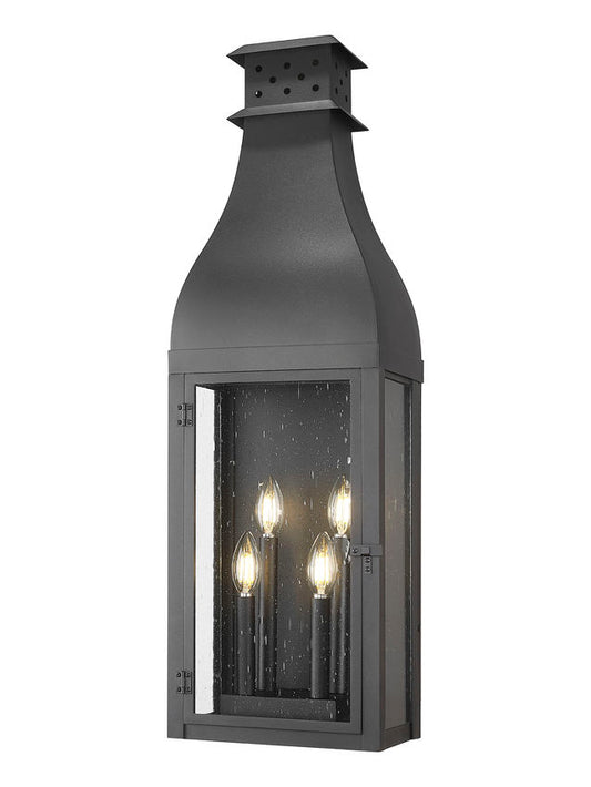 Z-Lite Toulouse 4-Light Candelabra Aluminum and Stainless Steel Sand Black Frame Clear Seedy Glass Shade Outdoor Wall Light