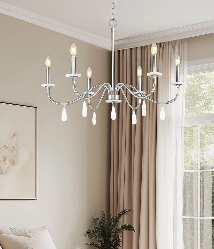 Z-Lite Toussant 32" 6-Light Brushed Nickel Steel Frame Chandelier