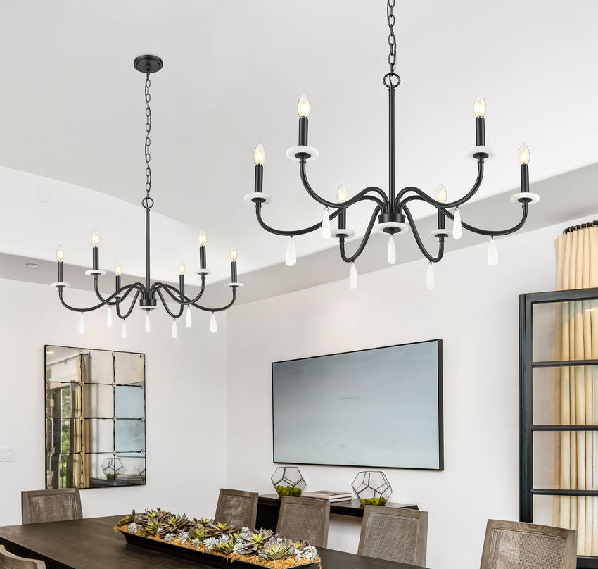 Z-Lite Toussant 32" 6-Light Matte Black Steel Frame Chandelier