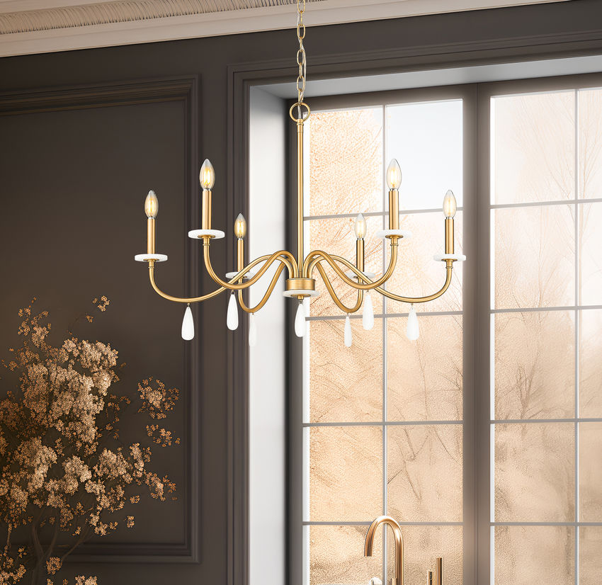Z-Lite Toussant 32" 6-Light Mordern Gold Steel Frame Chandelier