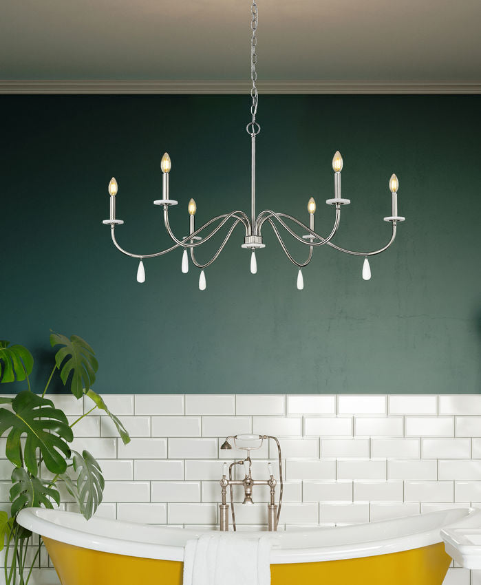 Z-Lite Toussant 45" 6-Light Brushed Nickel Steel Frame Chandelier