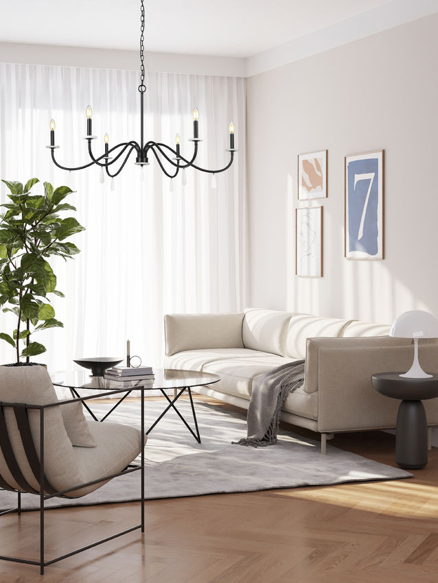 Z-Lite Toussant 45" 6-Light Matte Black Steel Frame Chandelier