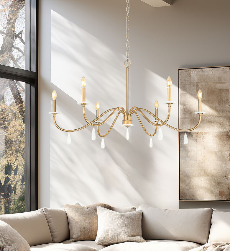 Z-Lite Toussant 45" 6-Light Mordern Gold Steel Frame Chandelier