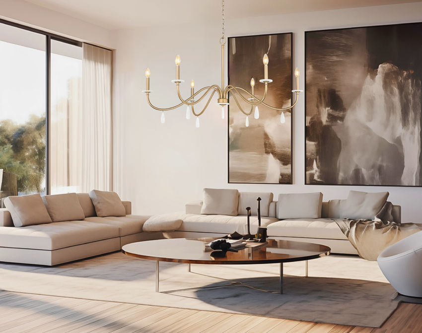 Z-Lite Toussant 45" 6-Light Mordern Gold Steel Frame Chandelier