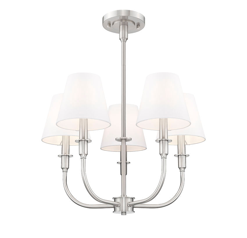 Z-Lite Tova 23" 5-Light Brushed Nickel Steel White Fabric Shade Chandelier