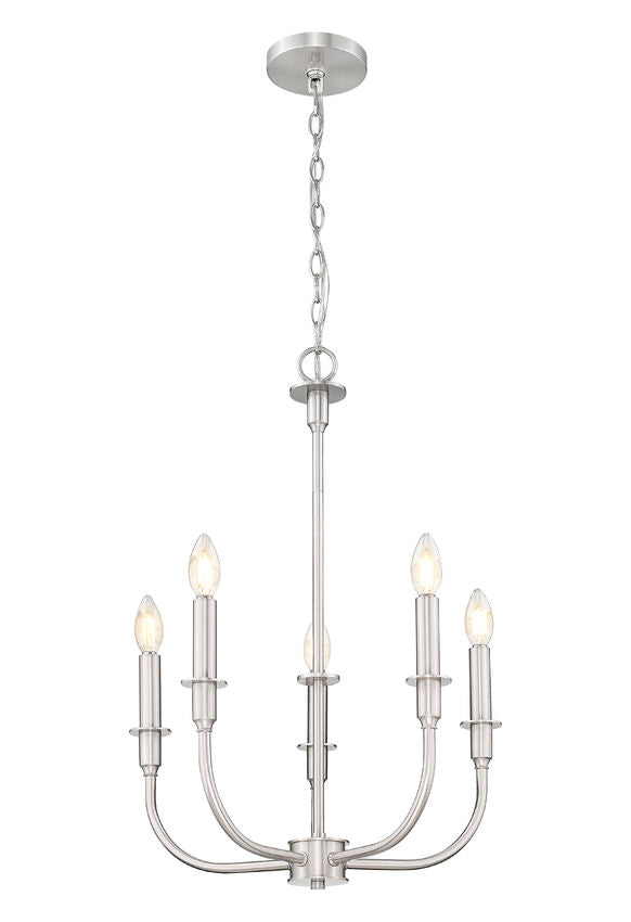 Z-Lite Tova 23" 5-Light Brushed Nickel Steel White Fabric Shade Chandelier