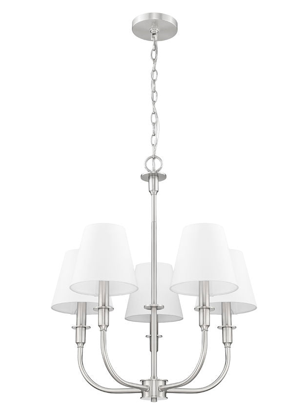 Z-Lite Tova 23" 5-Light Brushed Nickel Steel White Fabric Shade Chandelier