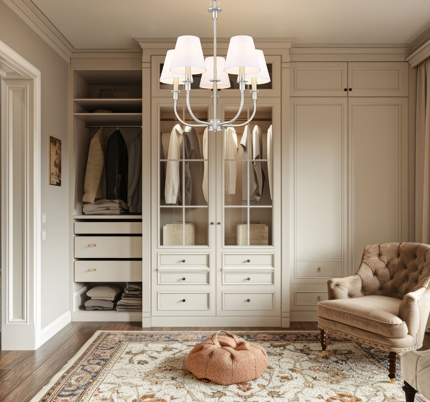 Z-Lite Tova 23" 5-Light Brushed Nickel Steel White Fabric Shade Chandelier