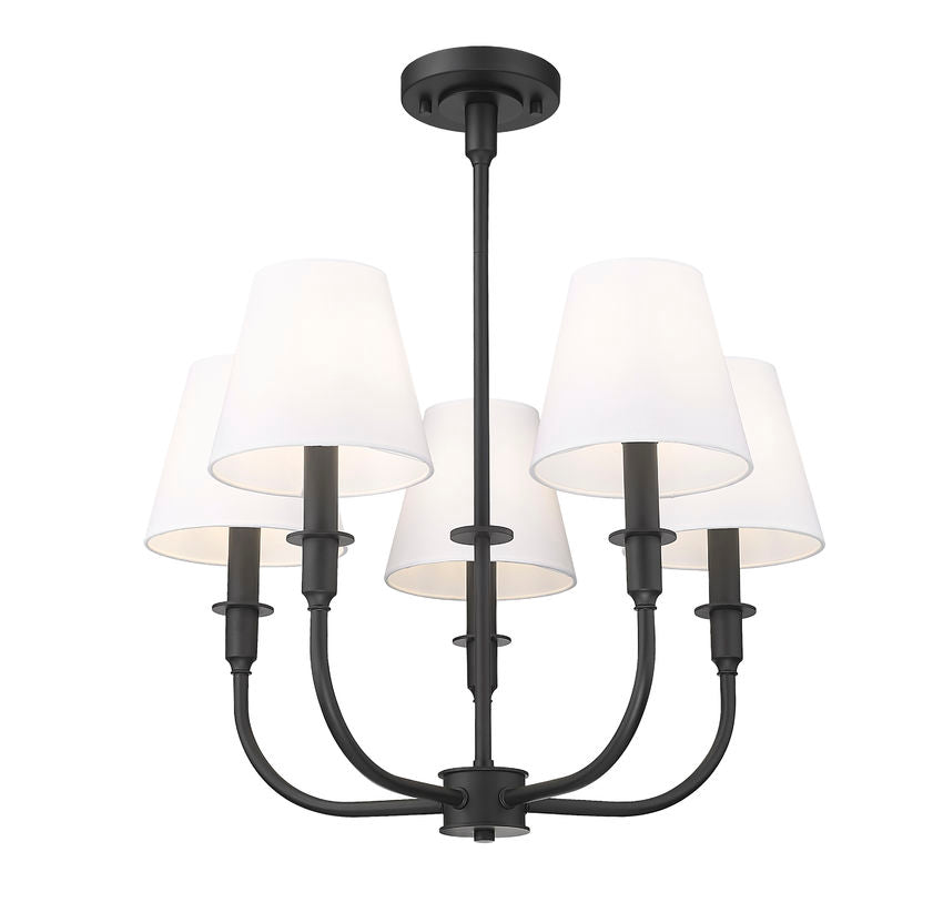 Z-Lite Tova 23" 5-Light Matte Black Steel White Fabric Shade Chandelier