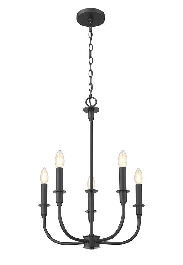 Z-Lite Tova 23" 5-Light Matte Black Steel White Fabric Shade Chandelier