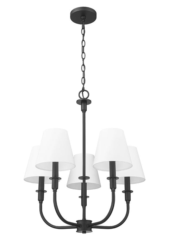 Z-Lite Tova 23" 5-Light Matte Black Steel White Fabric Shade Chandelier