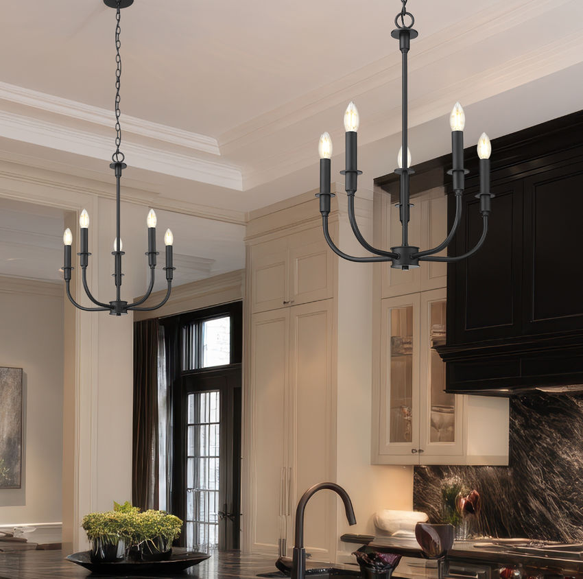 Z-Lite Tova 23" 5-Light Matte Black Steel White Fabric Shade Chandelier