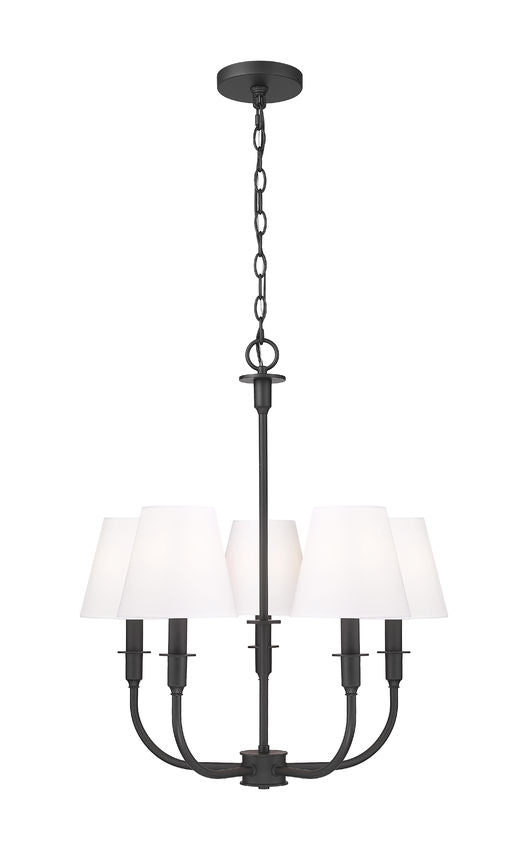 Z-Lite Tova 23" 5-Light Matte Black Steel White Fabric Shade Chandelier