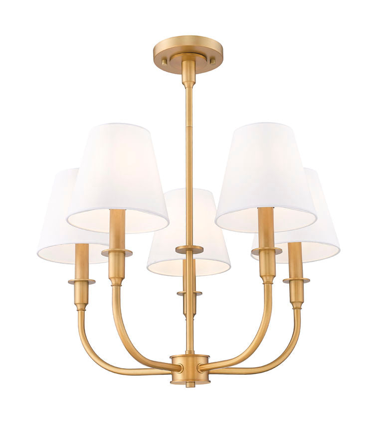 Z-Lite Tova 23" 5-Light Rubbed Brass Steel White Fabric Shade Chandelier