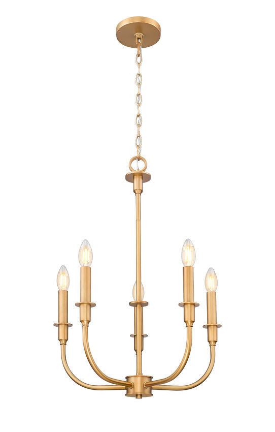 Z-Lite Tova 23" 5-Light Rubbed Brass Steel White Fabric Shade Chandelier
